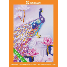 Набор для творчества Maxi Art Картина стразами на холсте Павлин с Розовым Хвостом 20х30см