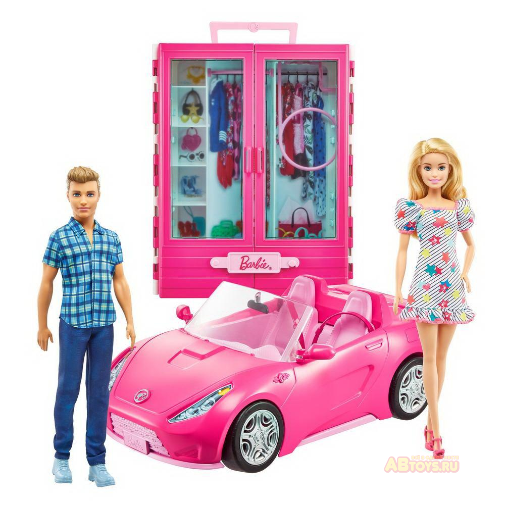 Игрушка: Игровой набор Mattel Barbie Барби и Кен с гардеробом и розовой  машиной кабриолет ▻ купить в Екатеринбурге